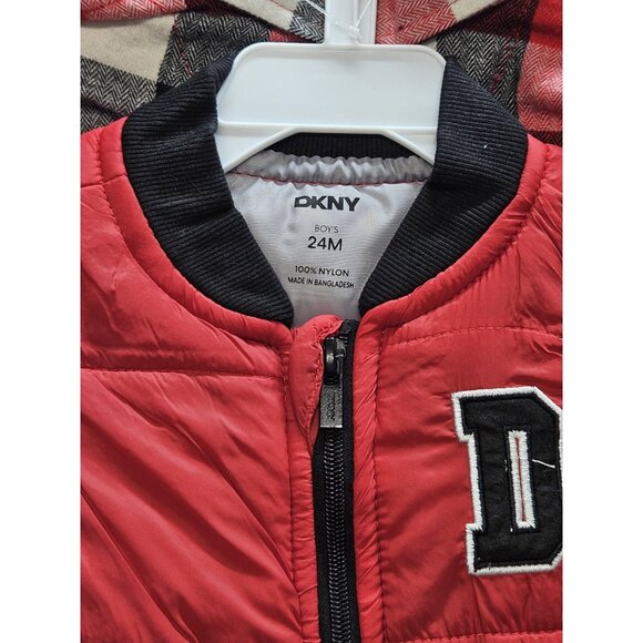 DKNY  Size 24M Set Of 3, Red Vest/ Black Pants/ Red Plaid Button Up Long Sleeve - Picture 2 of 16